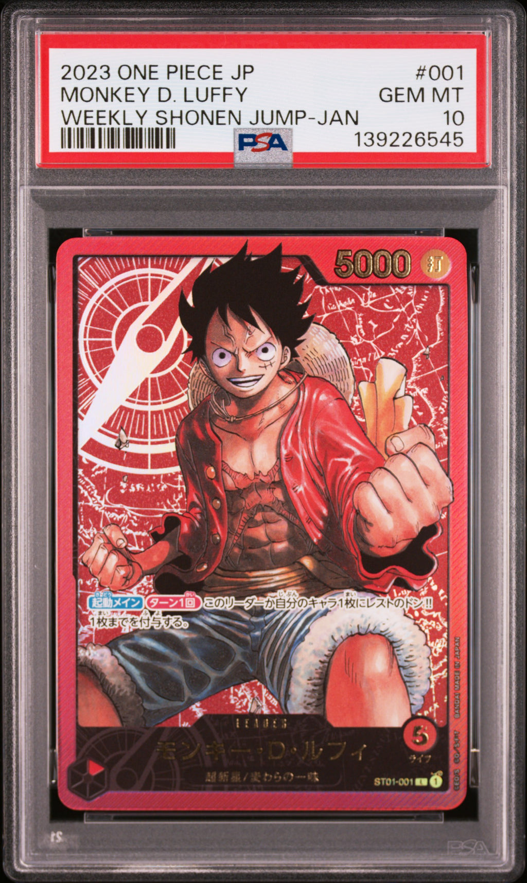 ST01-001 Monkey D. Luffy Leader Gold Lettering PSA10 Graded - One Piece TCG JAP