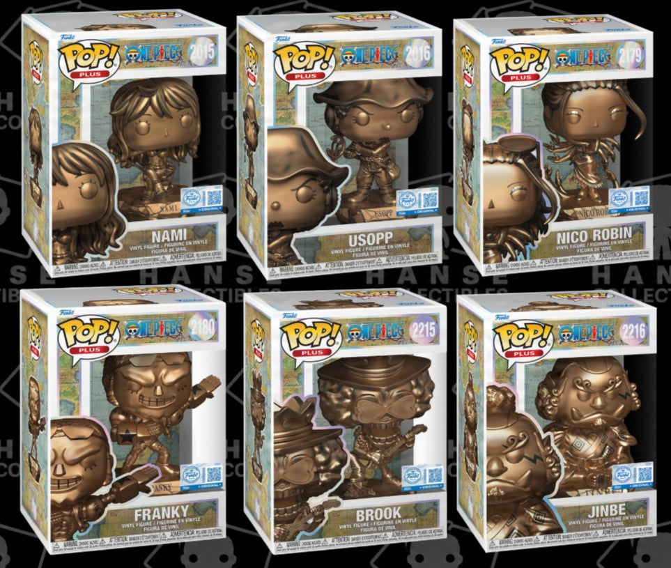 One Piece PLUS Pop! (Metallic) Bronze Statue Nami, Usopp, Nico Robin, Franky, Brook, Jinbe Set of 6