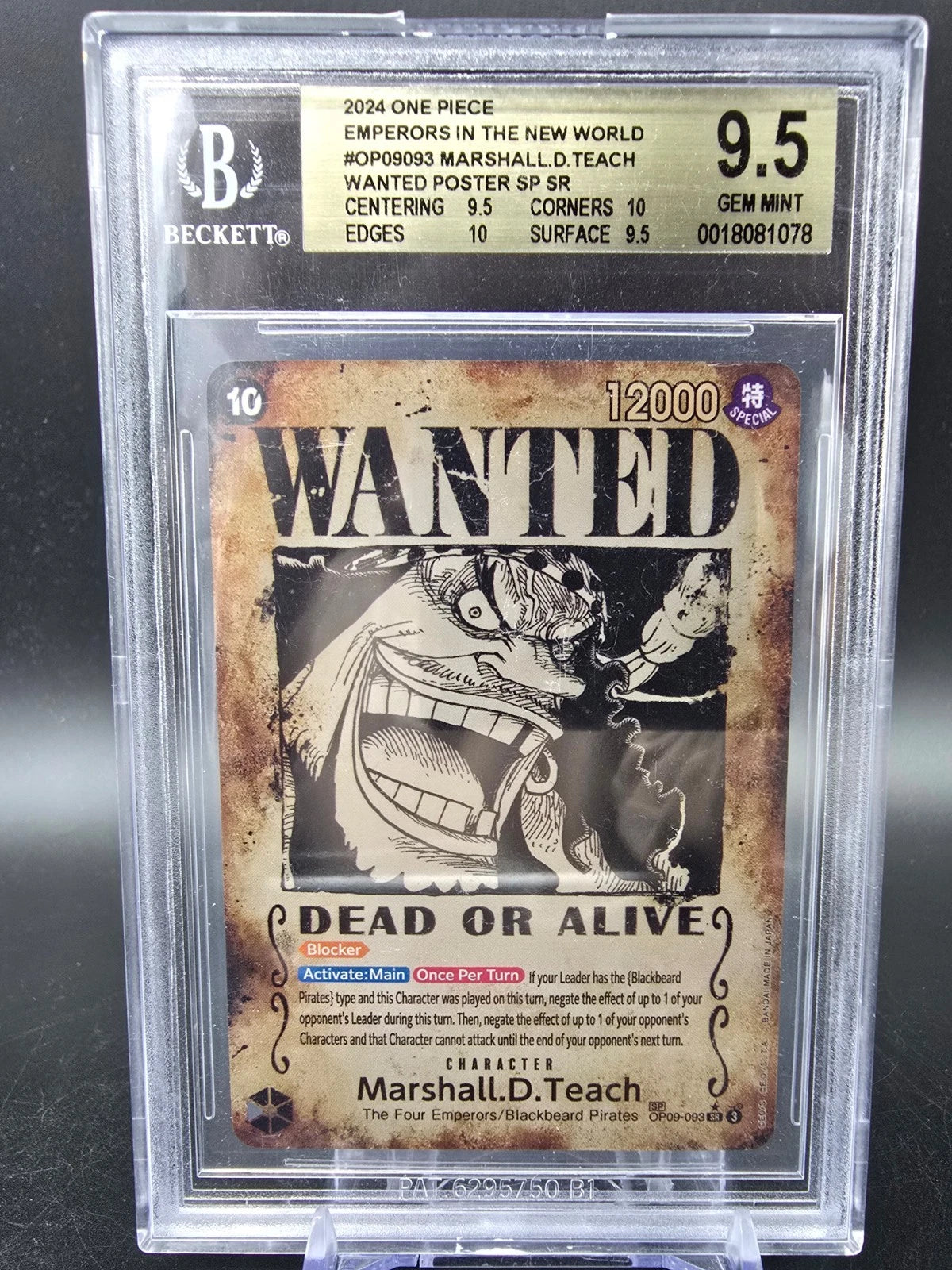 OP09-093 Marshall D. Teach Wanted BGS 9.5 Graded - One Piece TCG ENG
