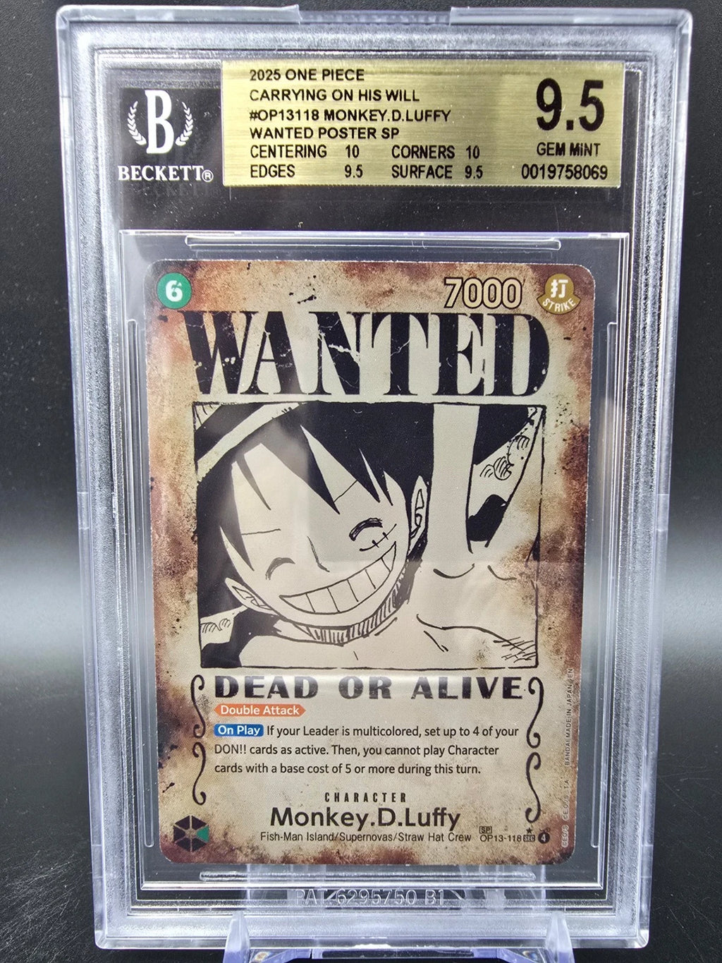 OP13-118 Monkey D. Luffy Wanted BGS 9.5 Graded - One Piece TCG ENG