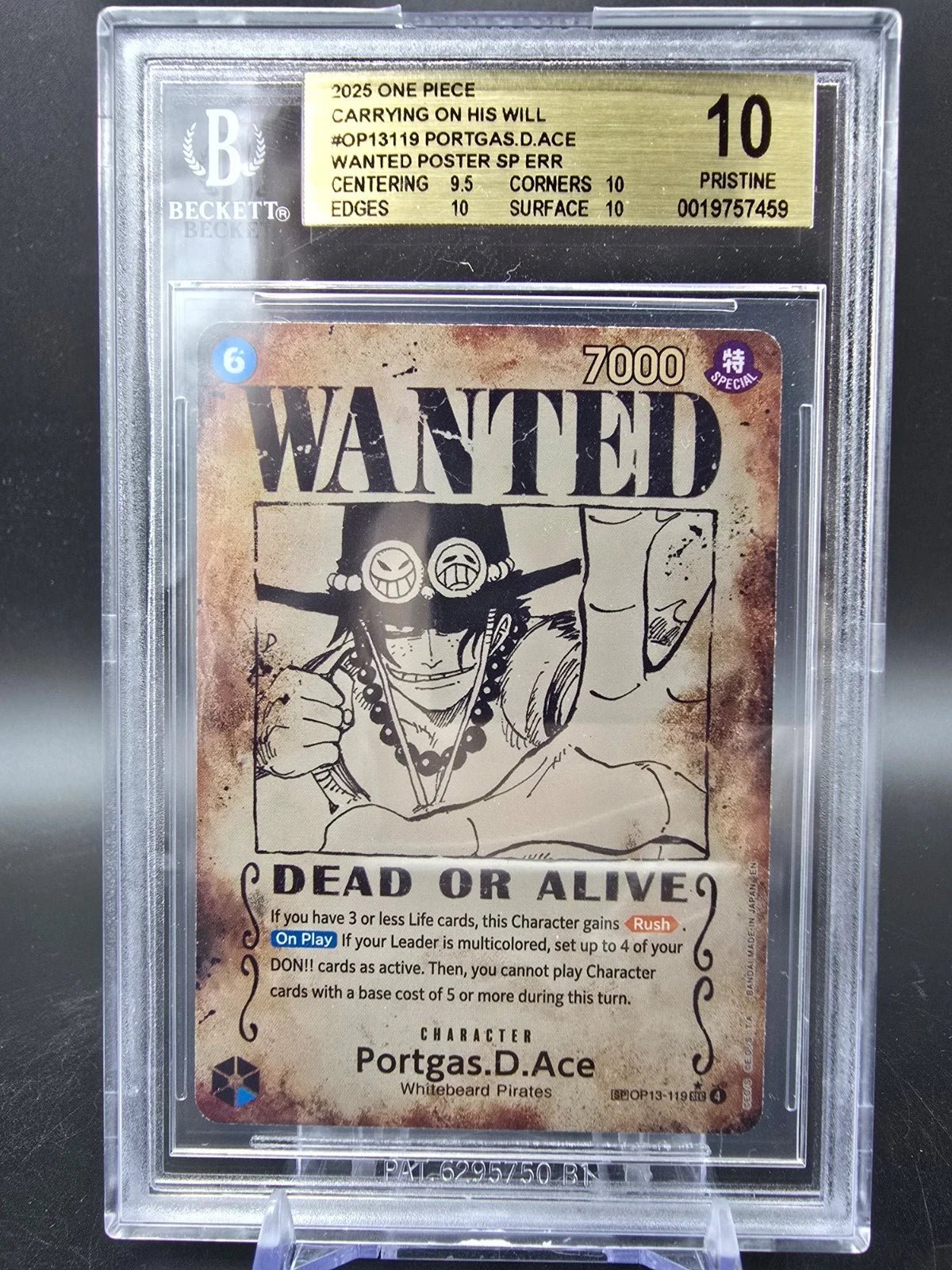 OP13-119 Portgas D. Ace Wanted Misprint BGS 10 Graded - One Piece TCG ENG
