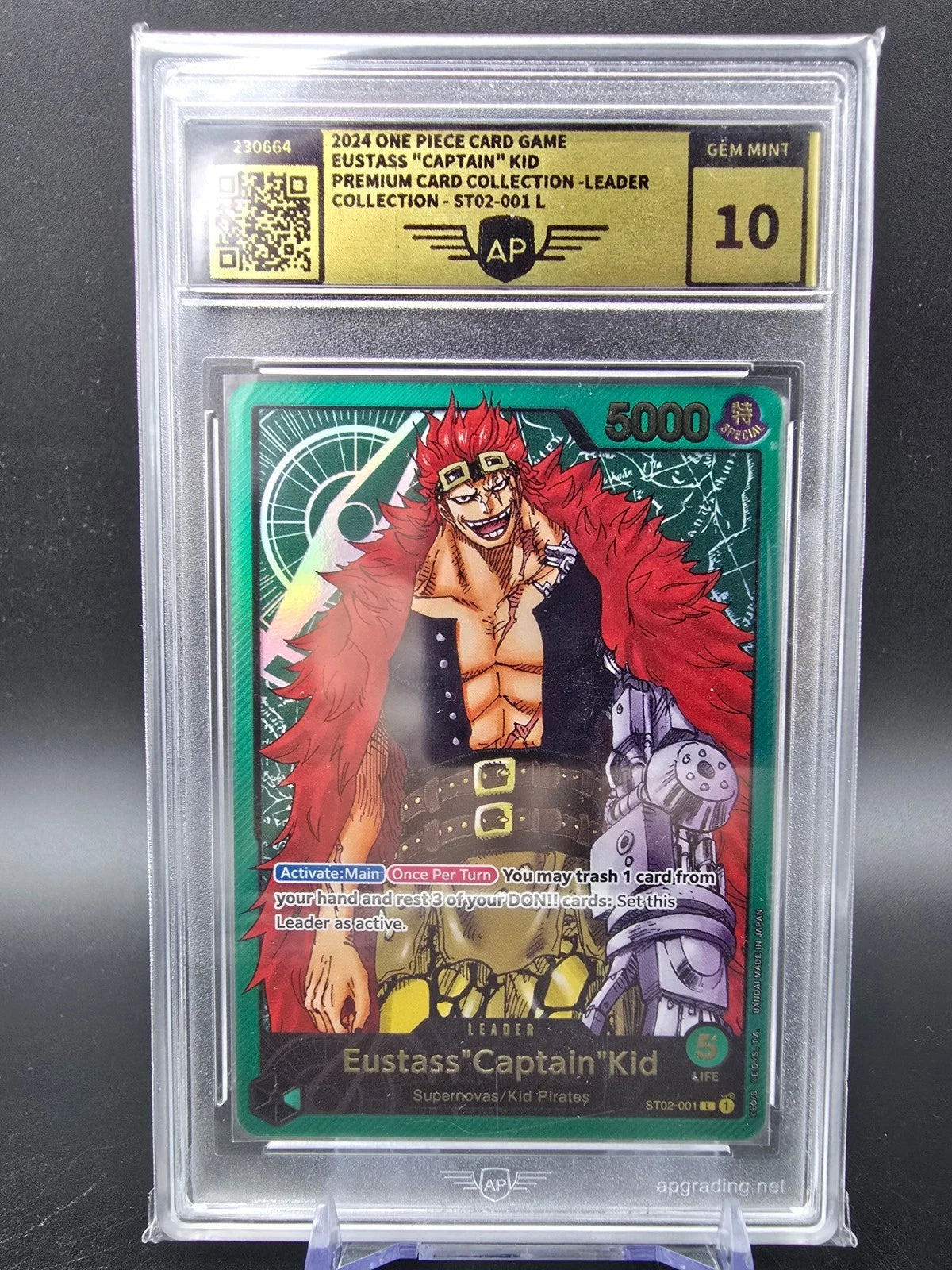 ST02-001 Eustass Kid Leader Gold Lettering AP Grading GEM MINT 10 ENG